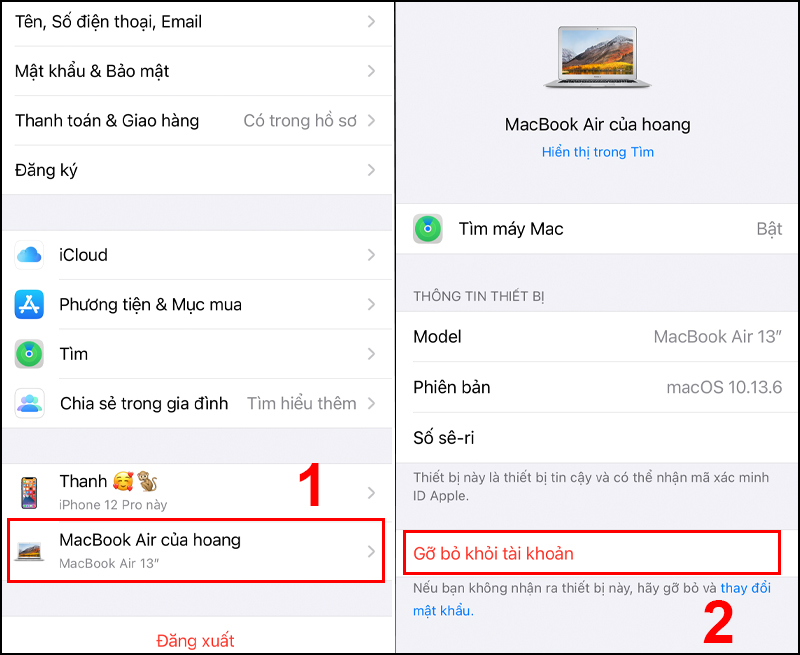 Chọn Gỡ bỏ khỏi tài khoản